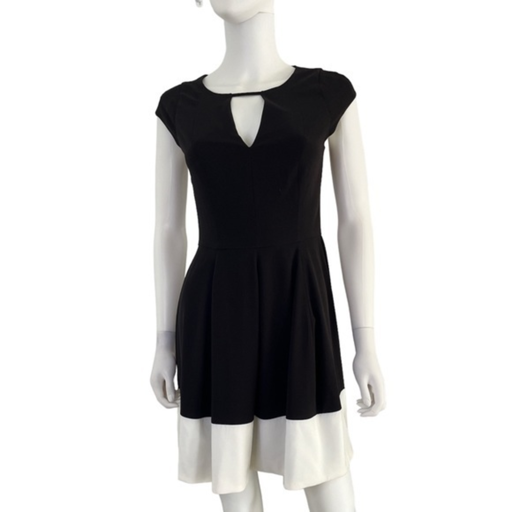 Halston Heritage fit and flare dress color block black and‎ white